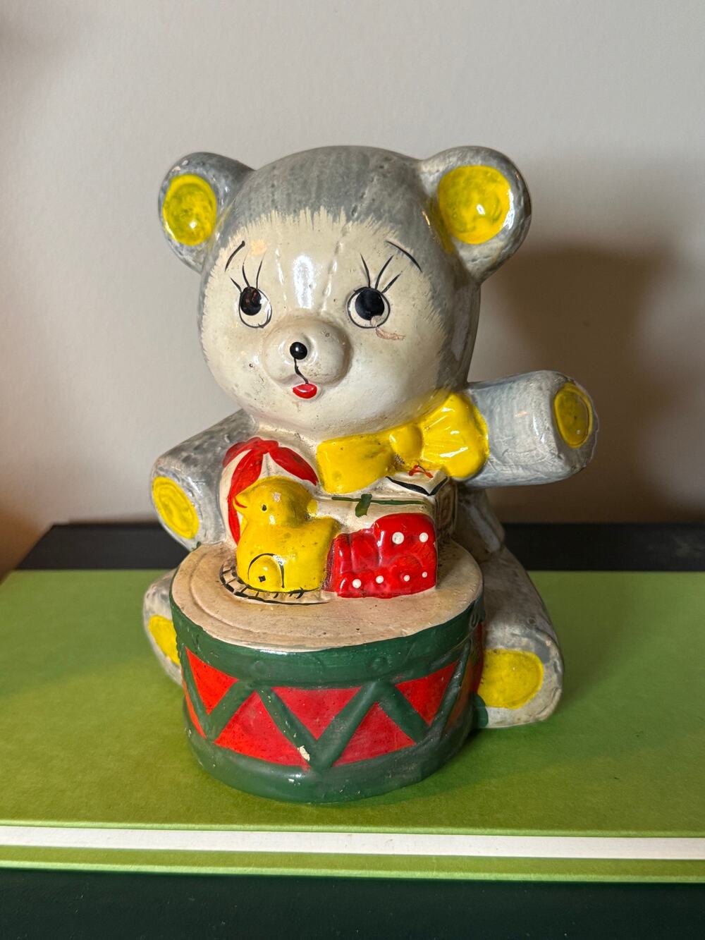 vintage Enesco ceramic teddy bear coin bank